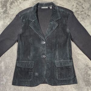 Essentials by Milano Authentic Black Suede Knit Material Sweater Jacket L